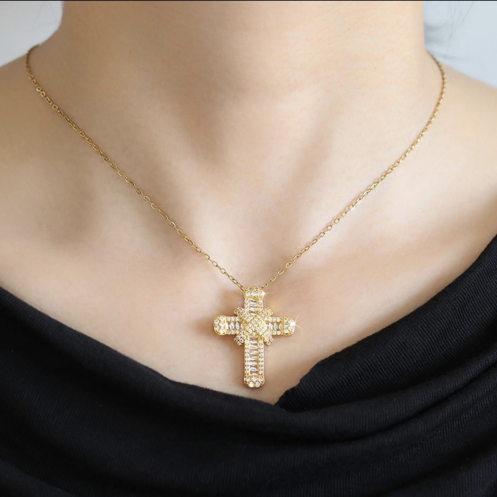 14k gold over sterling diamond cross necklace